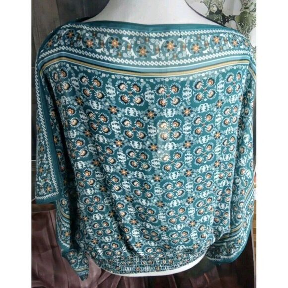 Maxi Studio Blouse Size S Flare Sleeves Lined Elastic Hem Paisley NEW - Picture 7 of 12